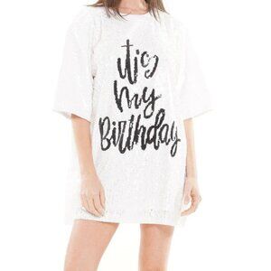 Sequin T-shirt "It's my birthday" dress Plus Size - WHITE